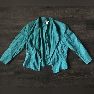 White House Black Market Teal Linen Blend Moto Jackett Zip-Up